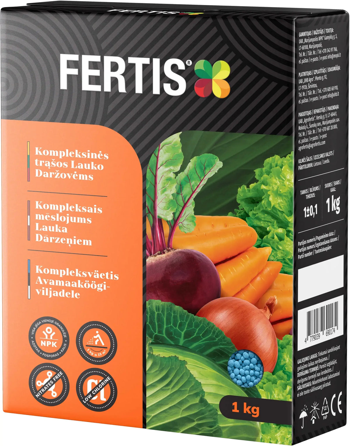 Lauko daržovių kompleksinės trąšos FERTIS, 1 kg, žalių lapų ir daržovių augimo stimuliatorius, patogus pakuotėje