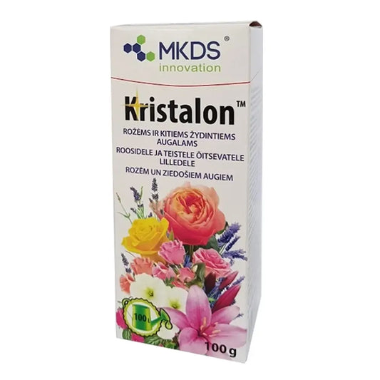 Kristalon baltas trąšos gausiam žydėjimui ir vaisių vaismedžių, 100 g, natūraliai išdėstyta pakuotė, augalų maitinimas.