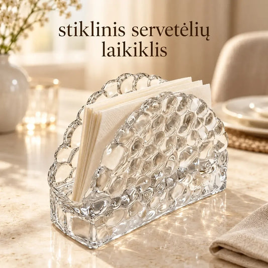 Krištolo burbulai stiklinė servetėlių laikyklė, elegantiška ir švari, su burbulų dizainu, tinkama stalui ir dekoro elementui