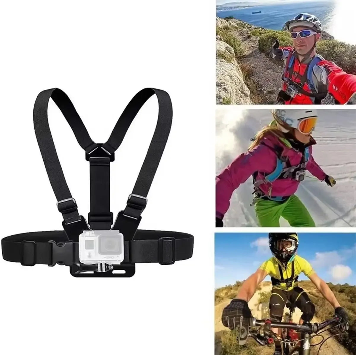 Krūtinės diržo laikiklis GoPro ir išmaniesiems telefonams, patogus ir stabilus vaizdo įrašymui ir fotografijai.