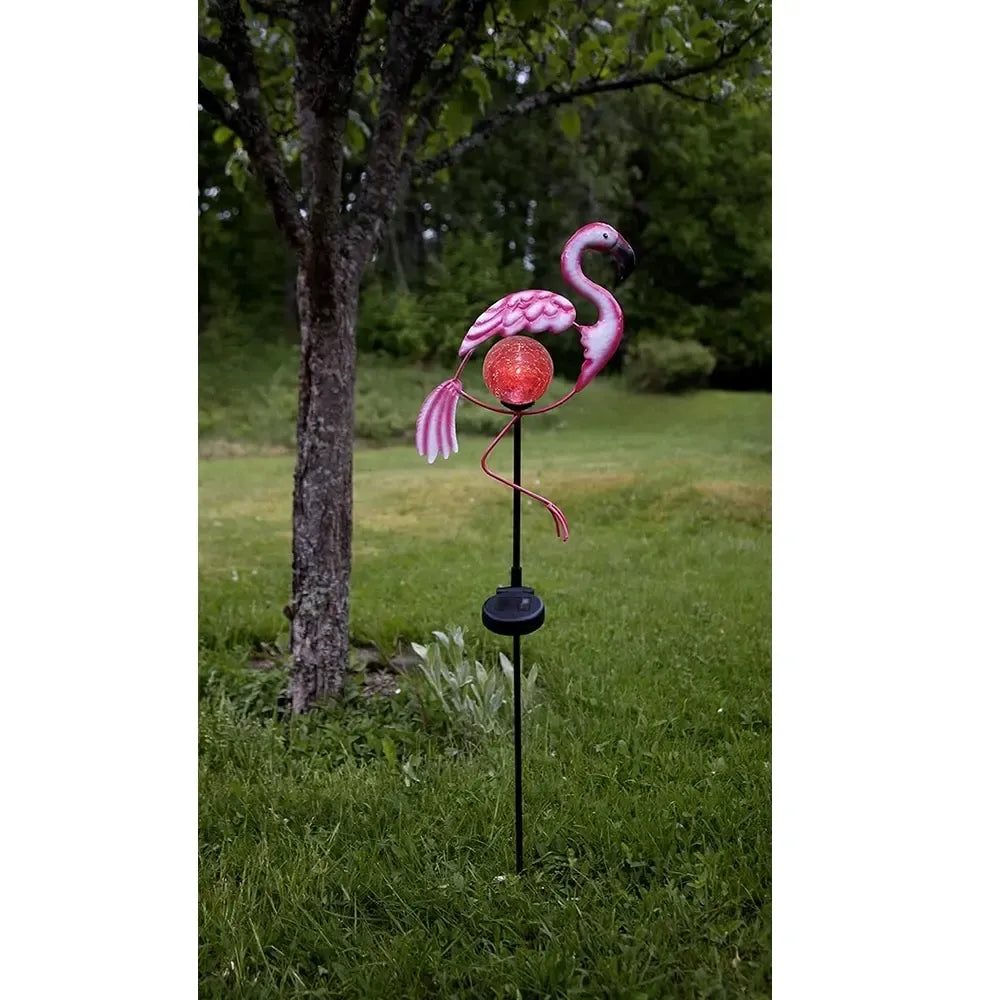 Lauko LED lempa „Flamingo“ su saulės baterija, 80 cm aukščio, dekoratyvinė šviesos dekoro lempa kiemo apšvietimui.