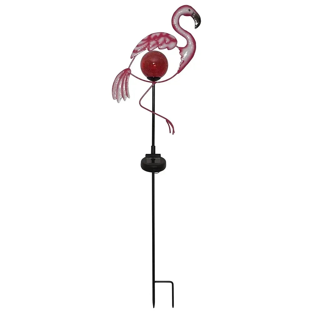 Dekoratyvinė lauko LED lempa „Flamingo“ su saulės baterija, 80 cm ilgio, ryškiai apšviečia sodą ar terasą.