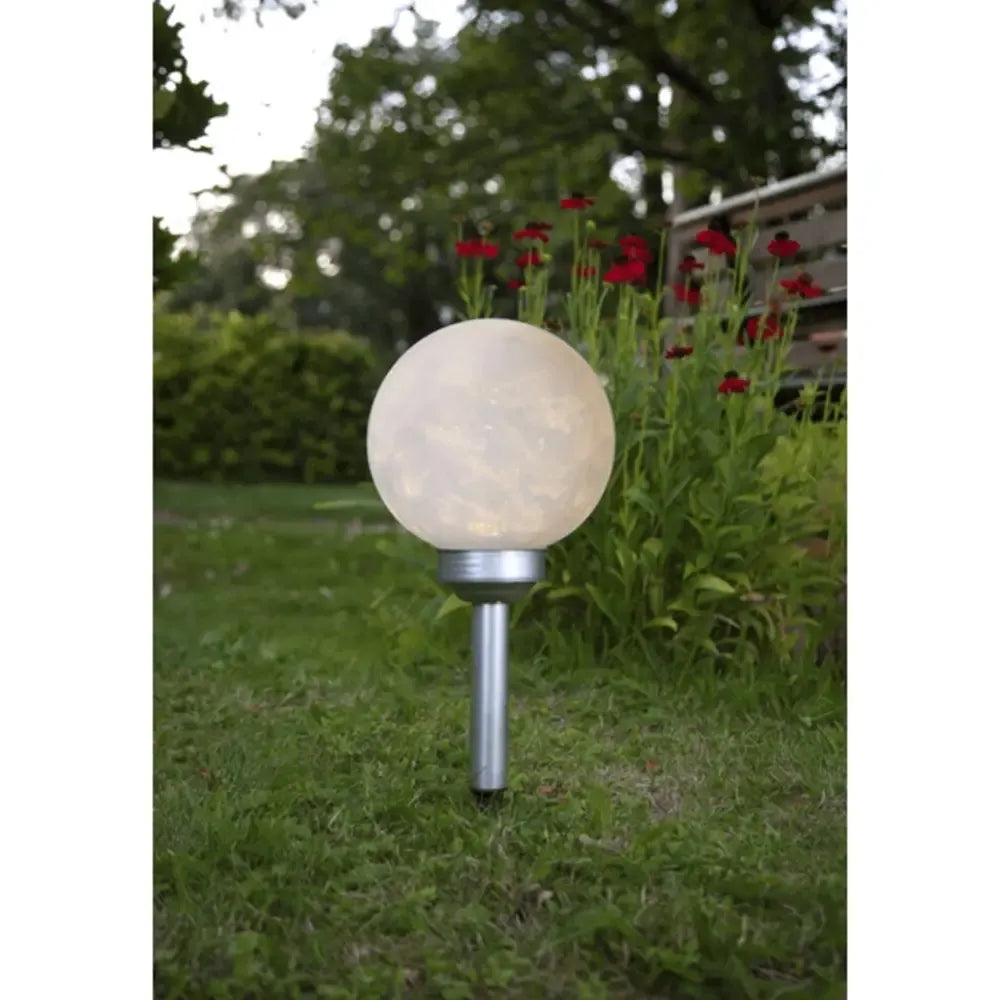 Dekoratyvinė lauko LED sodo lempa Luna su saulės baterija, 37 cm, šviečianti ir ilgaamžė sodui ir lauko erdvėms.