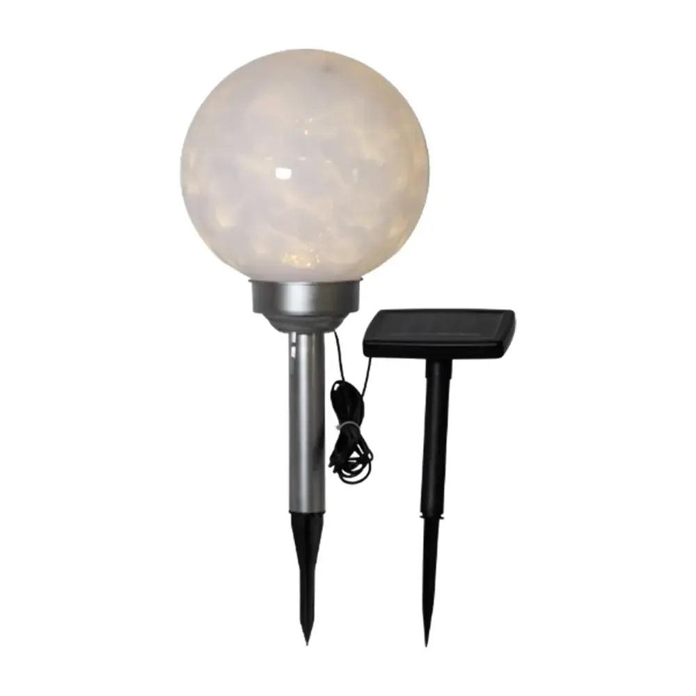 Dekoratyvinė lauko LED sodo lempa Luna su saulės baterija, 37 cm, šilta apšvietimo atmosfera, sodui ir lauko erdvėms.