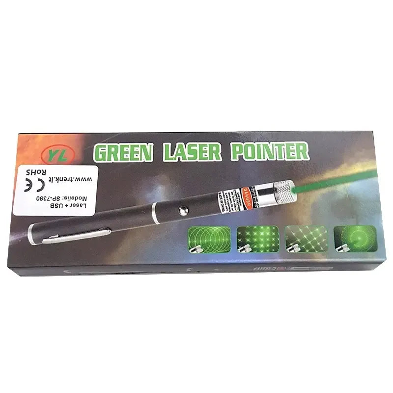 Galingas 500mW lazeris, įkraunamas per USB, su tamsia apdaila ir labai ryškiu spinduliu, skirtas lazerių entuziastams.