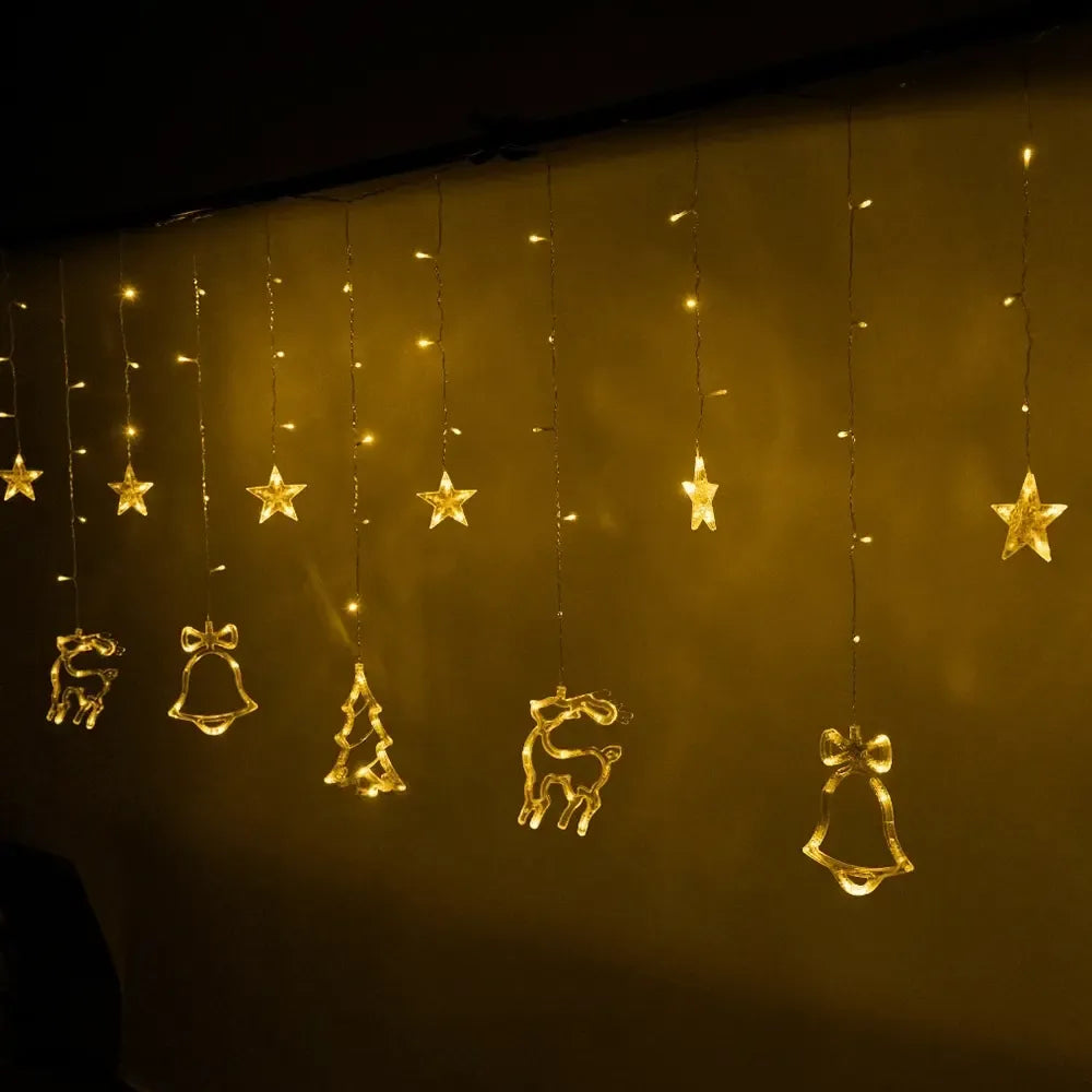 LED girlianda „Christmas“ su žvaigždžių formos šviesomis, dekoratyvinė šventinė apšvietimo girlianda.