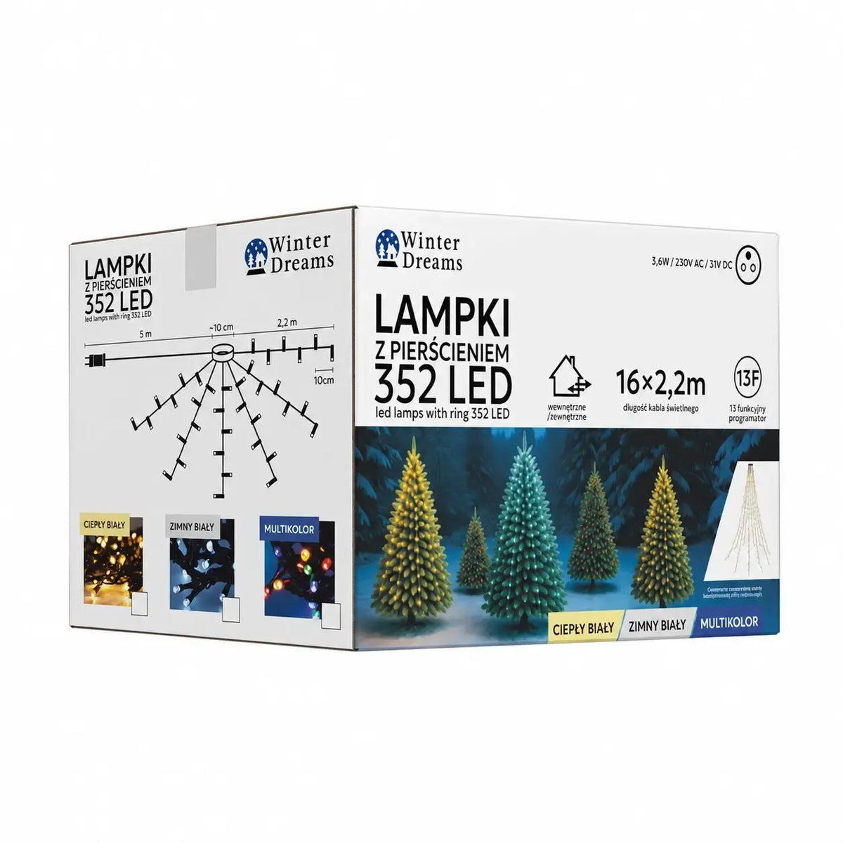 LED girlianda su žiedu, 16x2,2 m, 352 LED, šaltai balta, dekoratyvinė apšvietimo lemputė dėl apšvietimo ir dekoro.