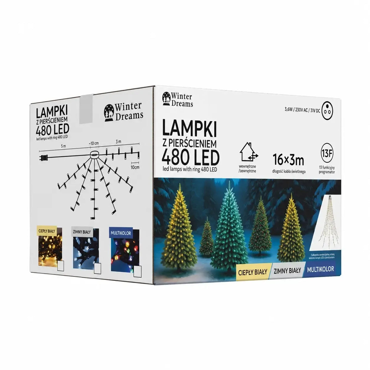 3 m ilgio LED girlianda su žiedu, 480 šiltai baltų LED lempučių, dekoratyvi apšvietimo priemonė namams ir šventėms