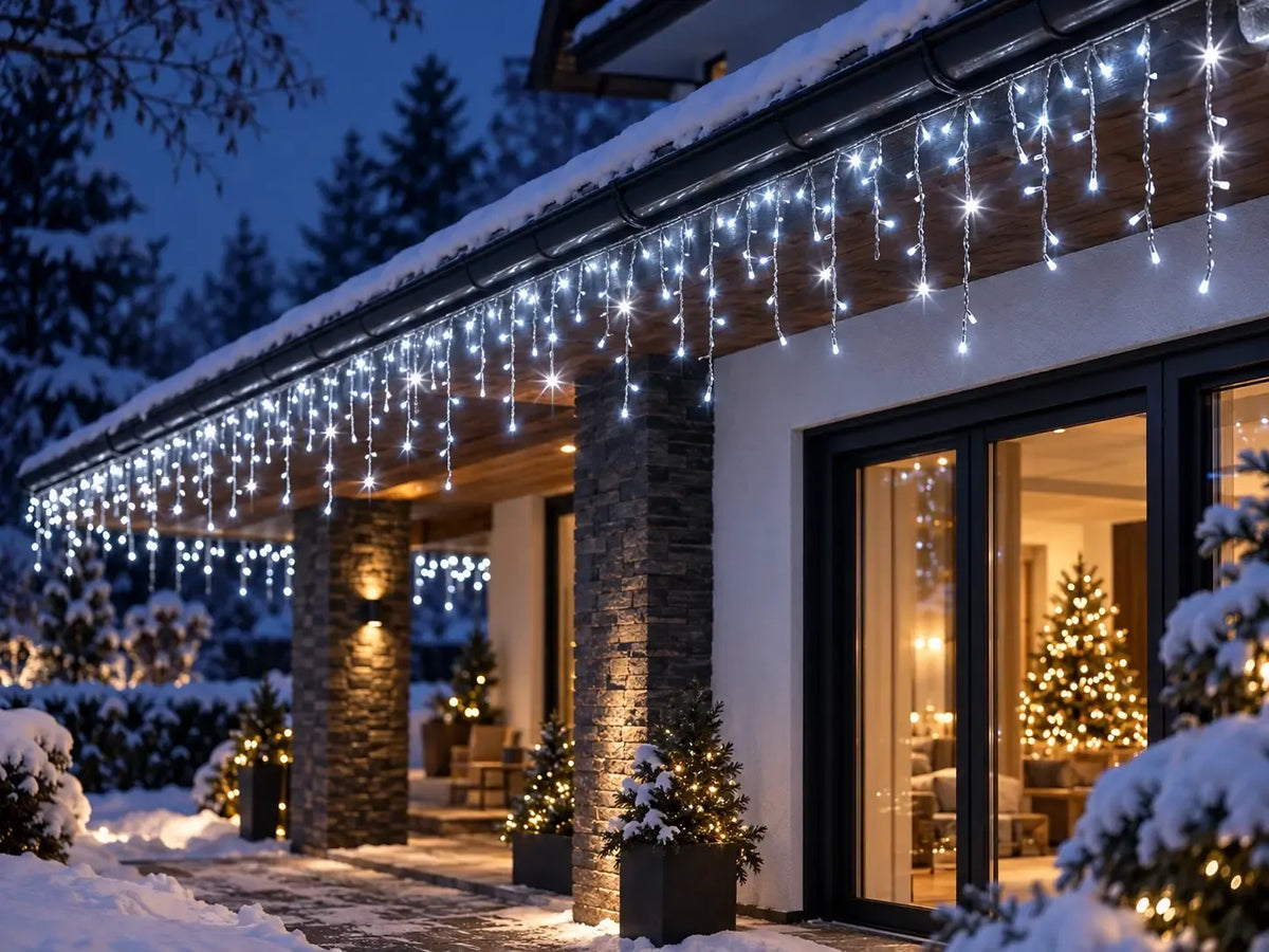 LED girlianda „Varvekliai“, 300 LED, 12 m, šaltai balta su blyksinčiomis lemputėmis