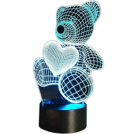Šviesus RGB LED šviestuvas meškiuko su širdele formos, vaikų kambariui, su spalvų keitimo funkcija, šviesi ir žaisminga.