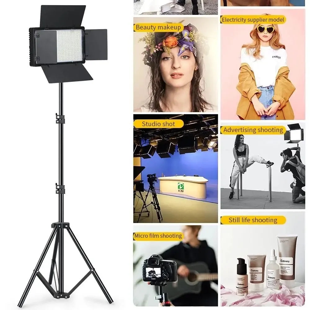 Profesionali LED panelinė lempa Pro LED 800 su trikoju, reguliuojama šviesos intensyvumas ir stabilus stovėjimas.