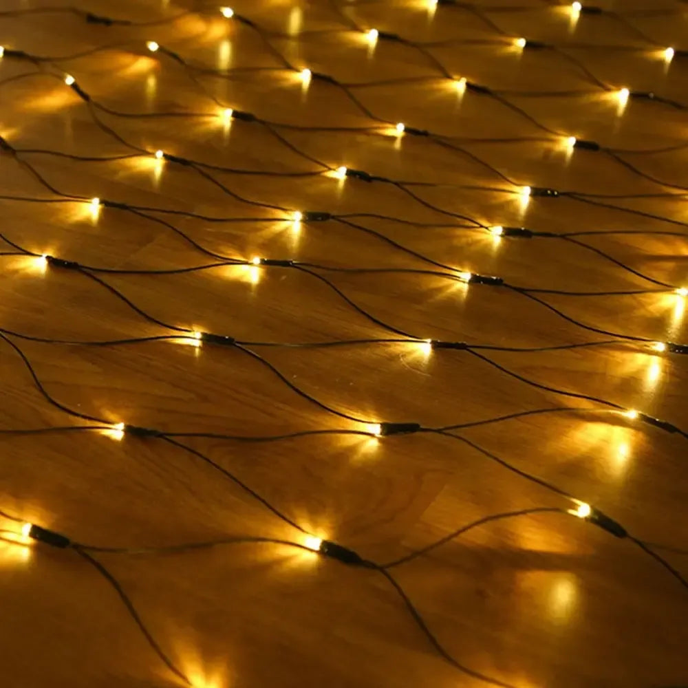 Šiltai baltos LED švieselių užuolaidos tinklas, 3x2 m, 320 LED dekoratyviniam apšvietimui.