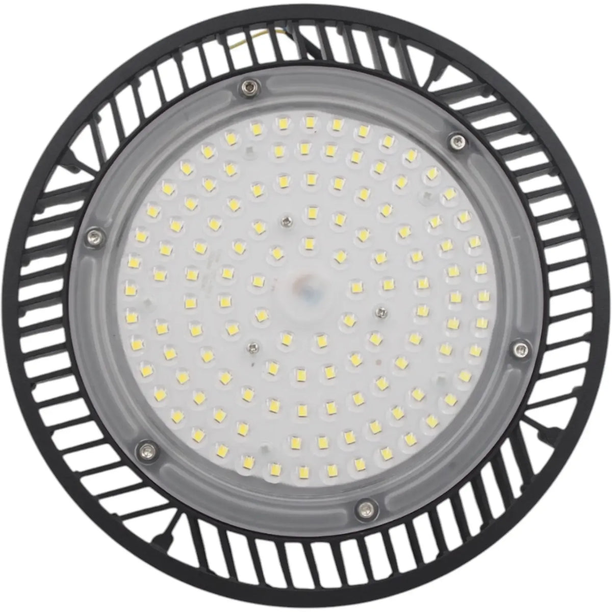 LED UFO High Bay šviestuvas 100W, 6500K, modernus apšvietimas patalpoms, efektyvi šviesa ir energijos taupymas.