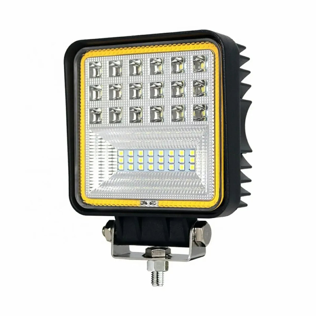 Galingas LED darbo žibintas 126W, 12V-24V, baltos ir oranžinės šviesos, patvarus ir ryškus darbo apšvietimas.