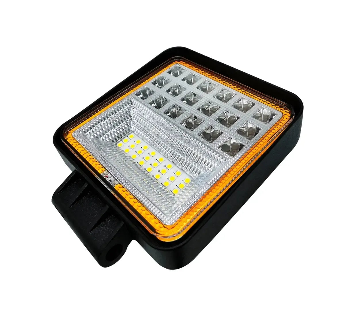 Galingas 126W LED darbo žibintas 12V-24V su balta ir oranžine šviesa, tinka darbui ir apšvietimui.
