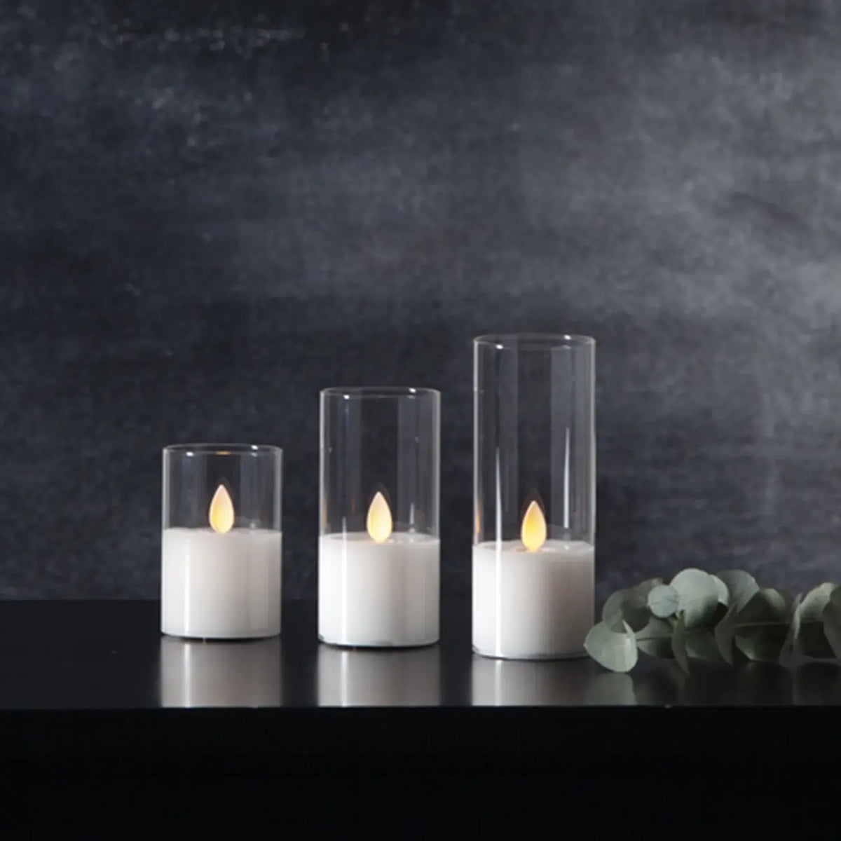 LED svece ar īsta stikla pārsegu, 10 cm