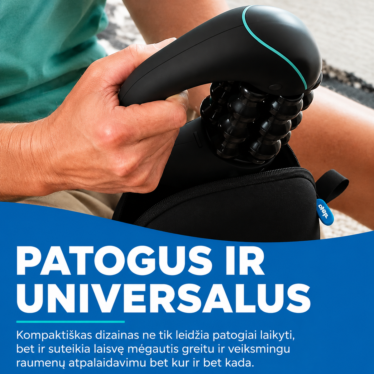 Elektrinis masažuoklis „RPM Mini“ Lektro.lt, rankinis raumenų atpalaidavimo prietaisas, su galingu masažu ir kompaktišku dizainu.