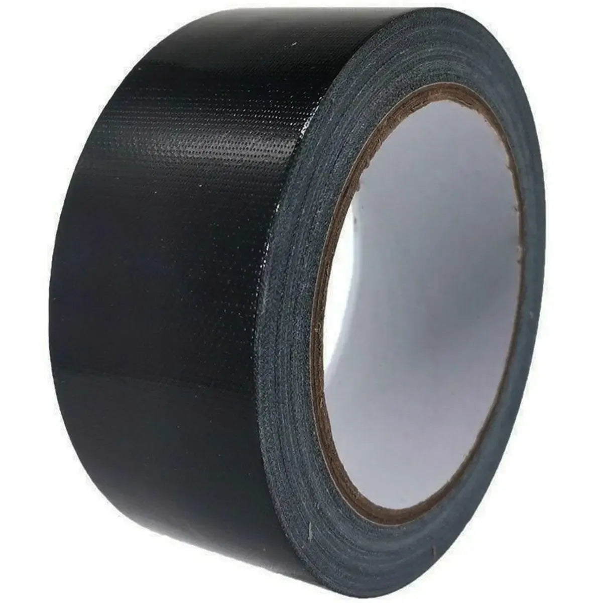 Juoda universali lipni juosta, 50 mm pločio ir 10 m ilgio, naudojama tvirtinimui ir remonto darbams.
