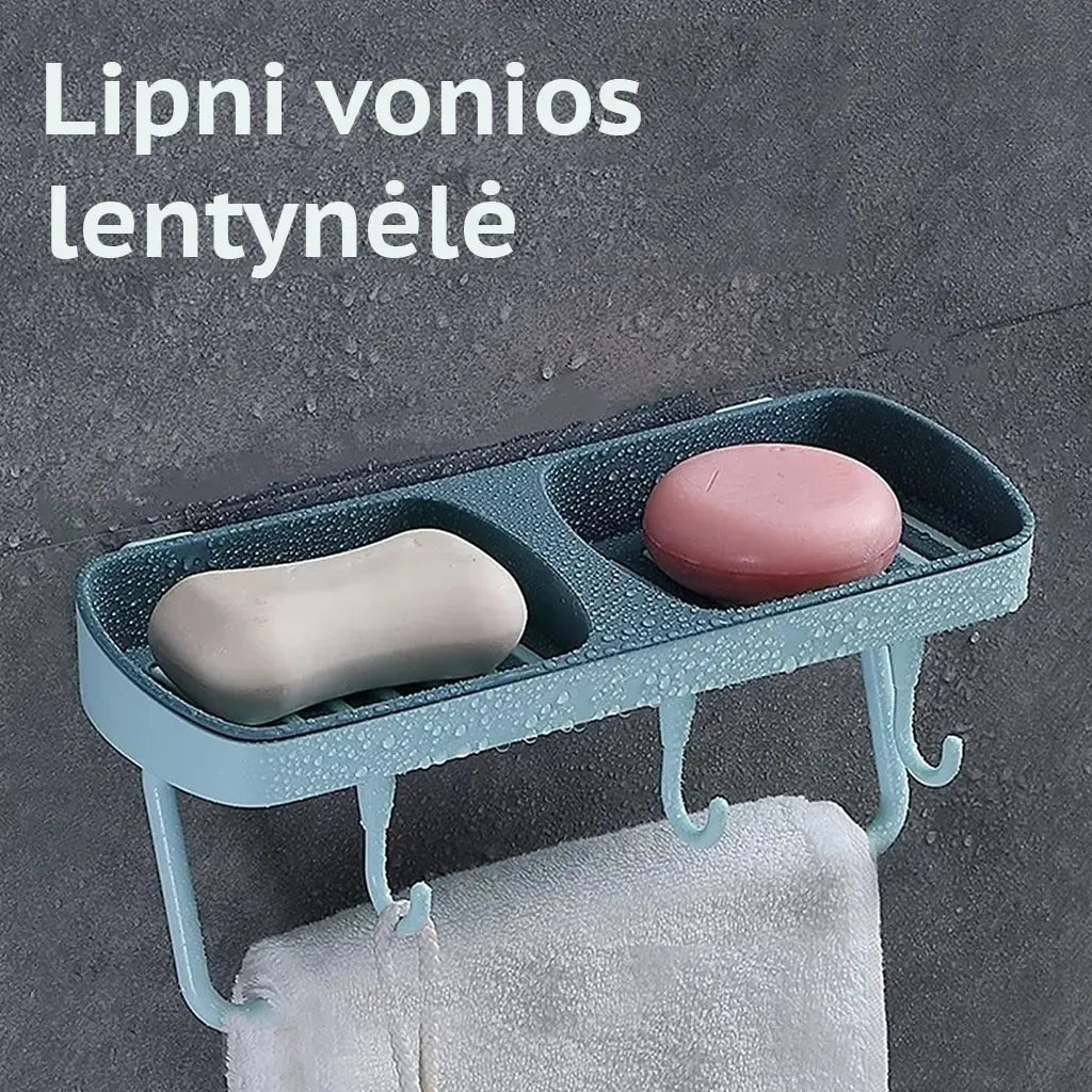 Lipni vonios lentynėlė, universali sieninė muilinė, su drenažo angomis ir tvirtinimo lipnia juosta vonios kambariui.