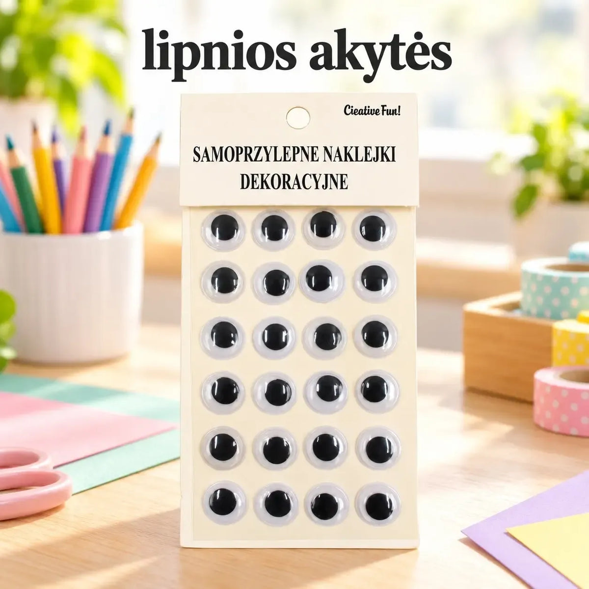 Lipnios dekoratyvinės akytės rankdarbiams, blizgios ir spalvingos, naudojamos dekoracijoms ir rankdarbių kūrimui.