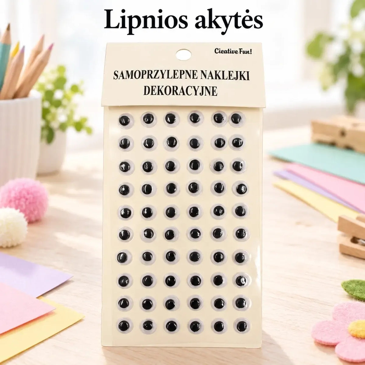 Lipnios dekoratyvinės akytės rankdarbiams, spalvingos ir blizgios, skirta kūrybinėms dekoracijoms ir rankdarbiams.