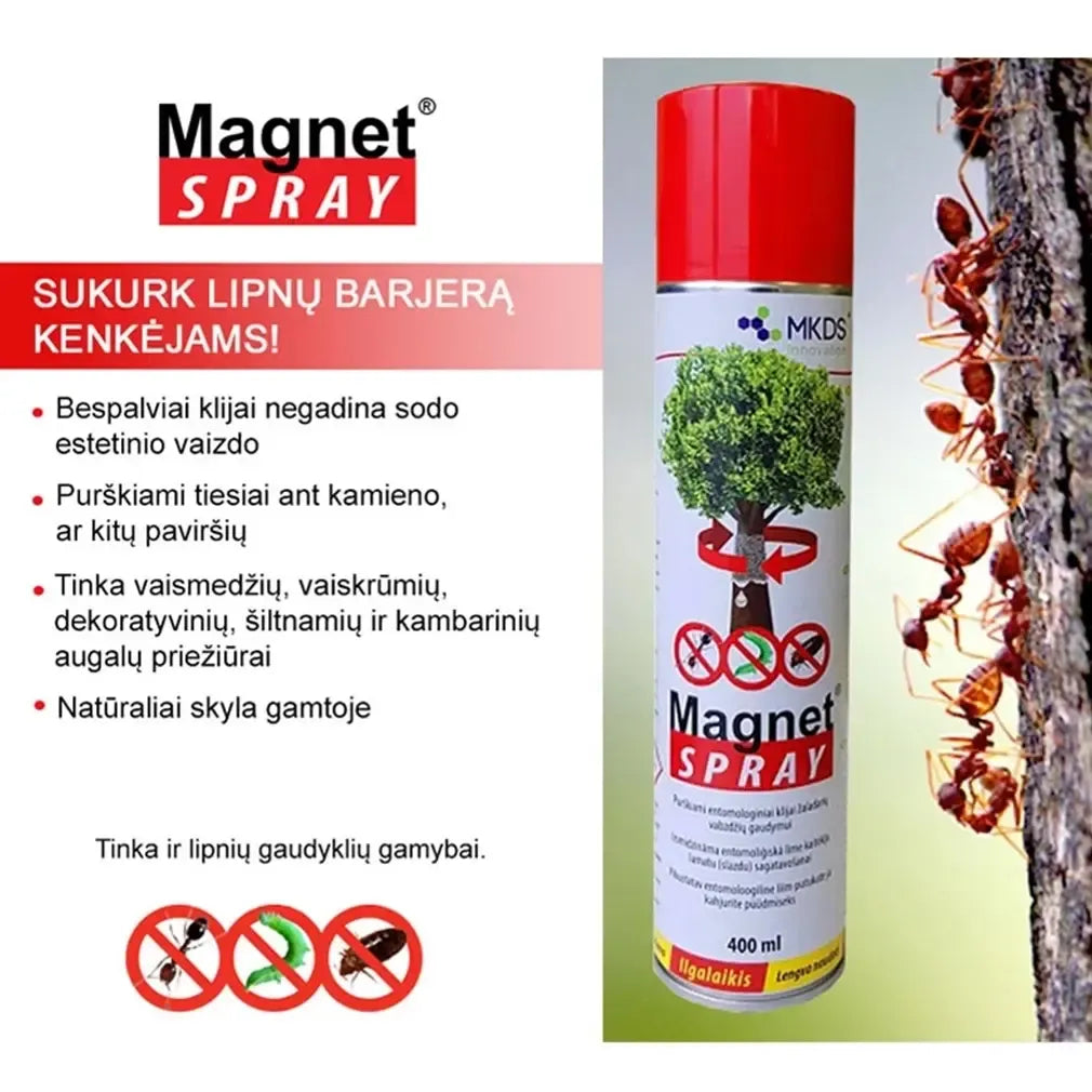 Lipnūs klijai purškiami, 400 ml, magnetiniai, naudingi kovojant su kenkėjais, purškiamoji priemonė namams.
