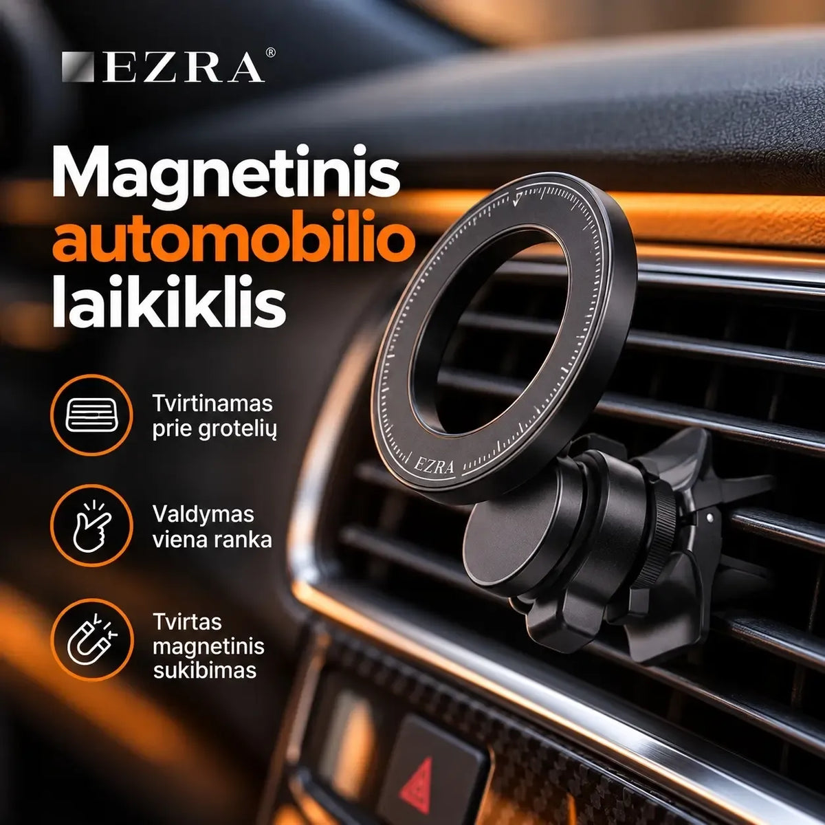 Magnetinis automobilinis telefono laikiklis EZRA HL144, tvirtai pritvirtintas prie automobilio prietaisų skydelio, su magnetiniu telefono laikikliu