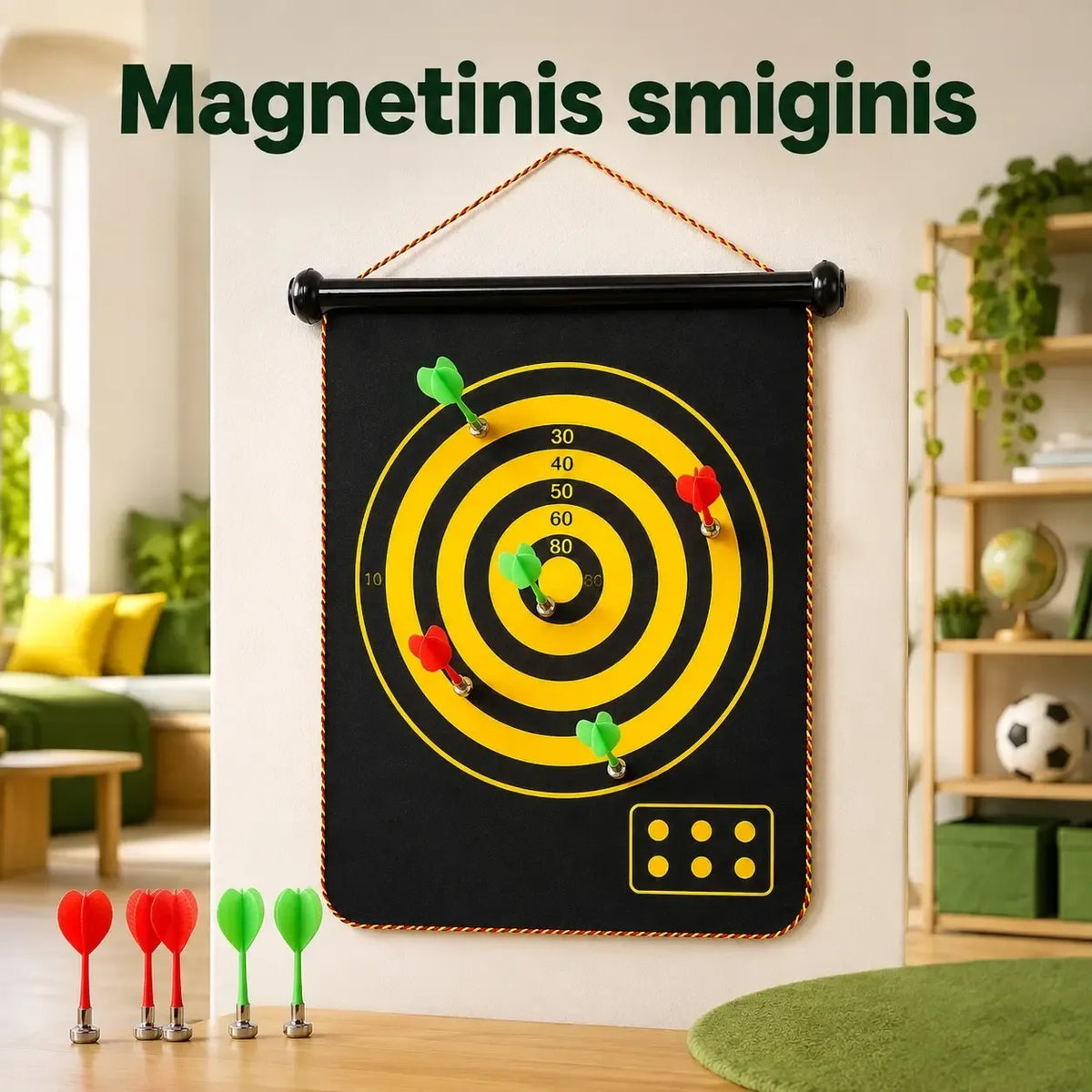 Magnetinis smiginio taikinys su strėlytėmis, metalinis ir su magnetinėmis adatėlėmis žaidimui namuose, TR2352A
