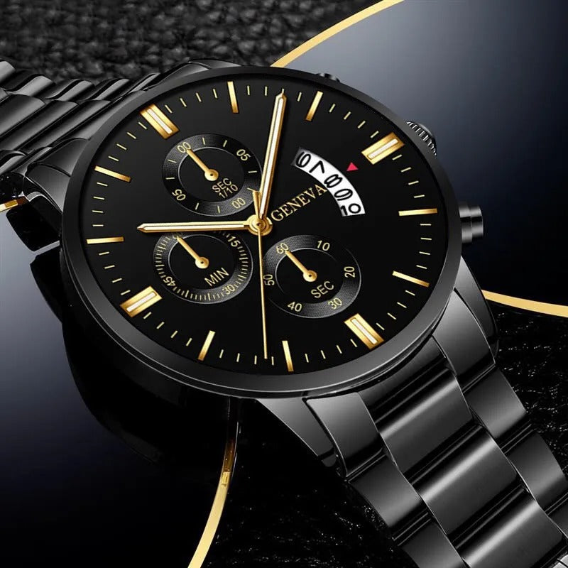 Melns vīriešu pulkstenis Wow Man ar zelta akcentiem – moderna elegance