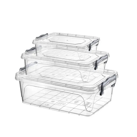 Maisto laikymo indų rinkinys MULTI IBOX, 3 vnt., permatomi plastikiniai dėklai, tinkami šaldymui ir laikymui namuose.