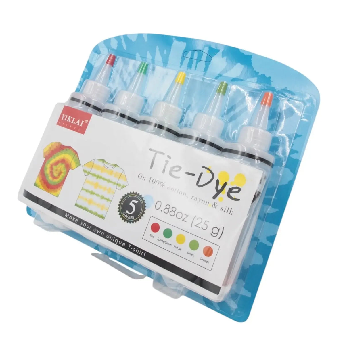 Marškinėlių dažymo rinkinys „Tie-Dye“ šeimai, su dažymo priemonėmis ir medžiagomis kūrybinei veiklai namuose.