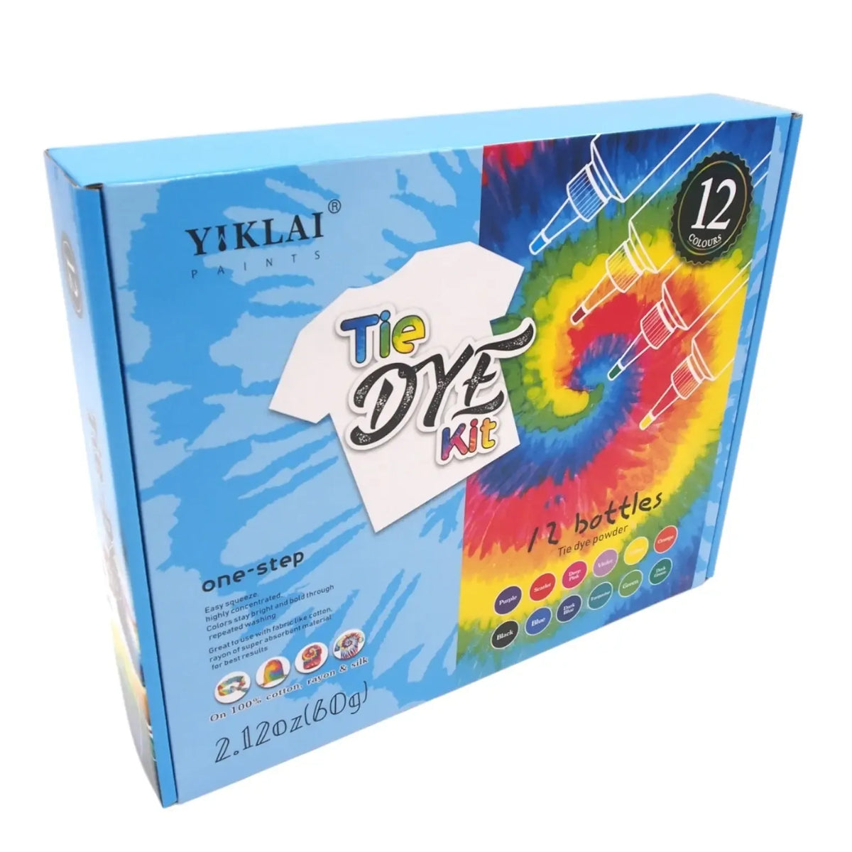 Marškinėlių dažymo rinkinys Tie Dye TR2031A su 12 ryškių spalvų, skirtas kūrybiškam dažymui ir marškinėlių dekoravimui.