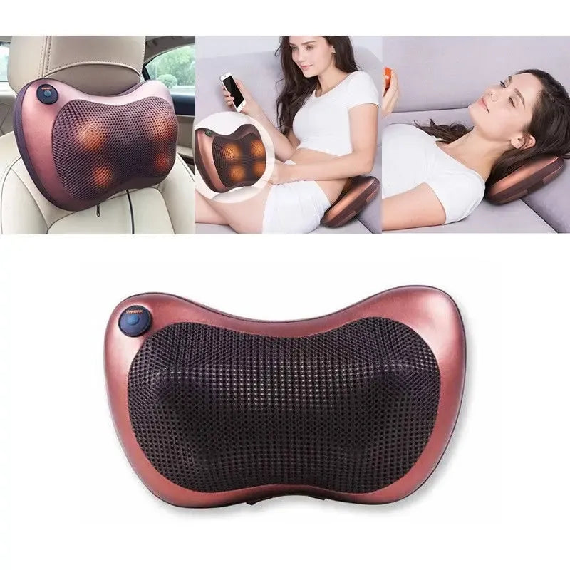 Šiatsu masažinė pagalvėlė kaklui ir nugarai, su reguliuojamu masažo funkcija, minkštas ir patogus naudoti namuose ar darbe.