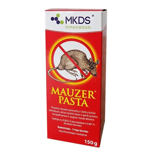 Mauzer pasta pelių ir žiurkių naikinimui, 150 g, dėžutėje su pasta, skirta graužikų kontrolės priemonė.