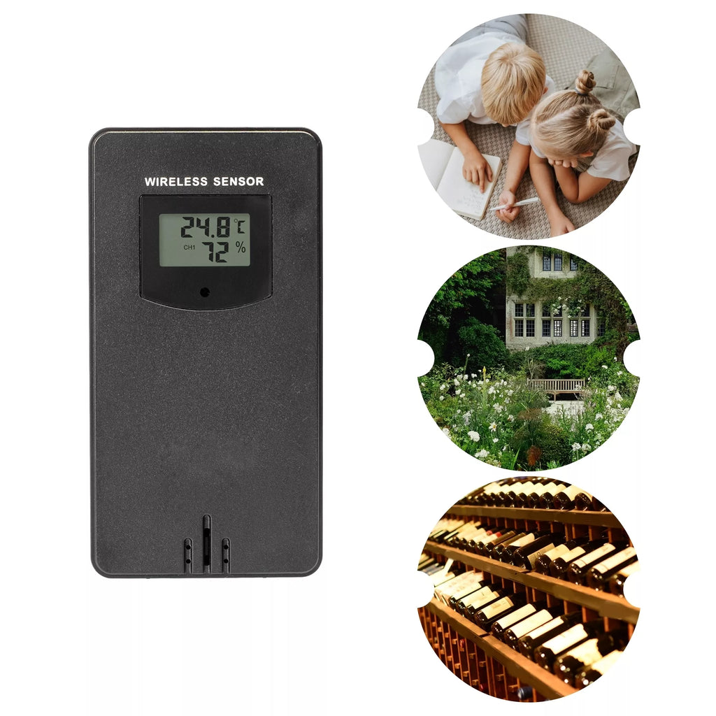 Meteorologinė stotis RCC – Elektroninė, bevielė, jutiklinė, juoda