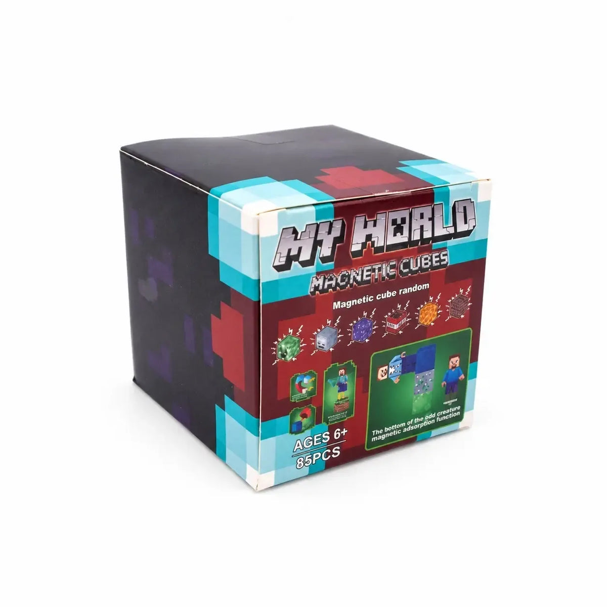 Magnetinis Minecraft konstruktorius su spalvotais magnetais ir detalėmis, skirtas kūrybiniam žaidimui ir modelių konstravimui.