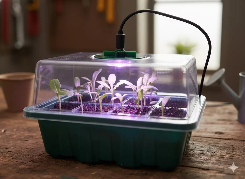 Mini šiltnamių rinkinys daiginimui su LED apšvietimu – 3 vnt.