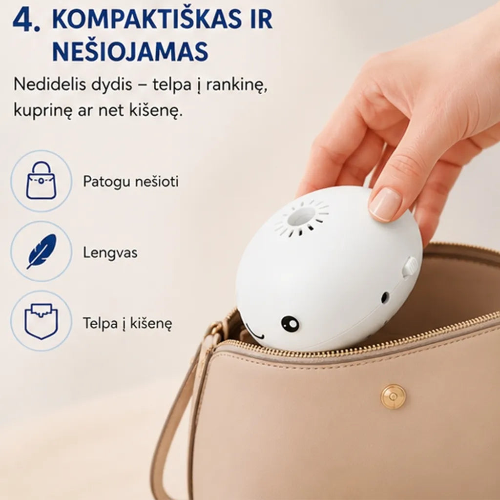 Mini ventiliatorius su skraidančiu kamuoliuku (baltas)