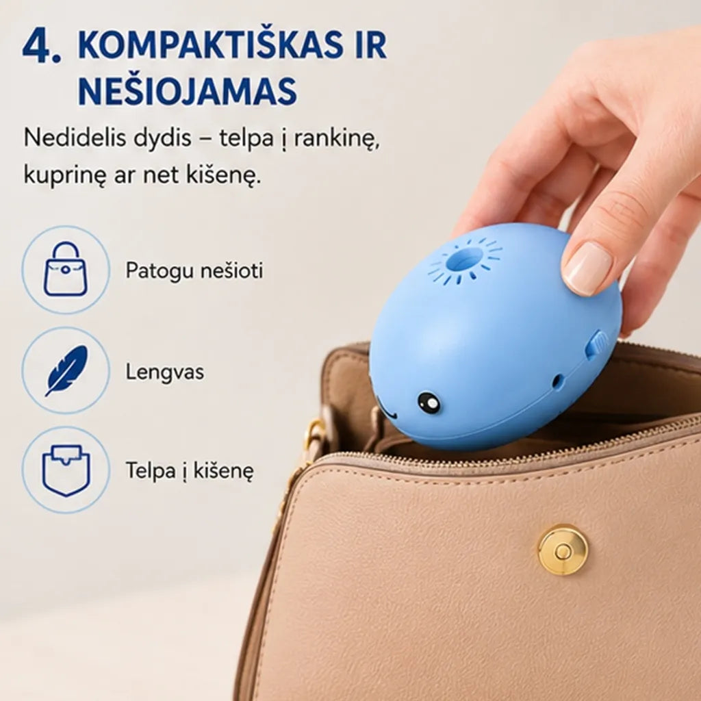 Mini ventiliatorius su skraidančiu kamuoliuku (mėlynas)