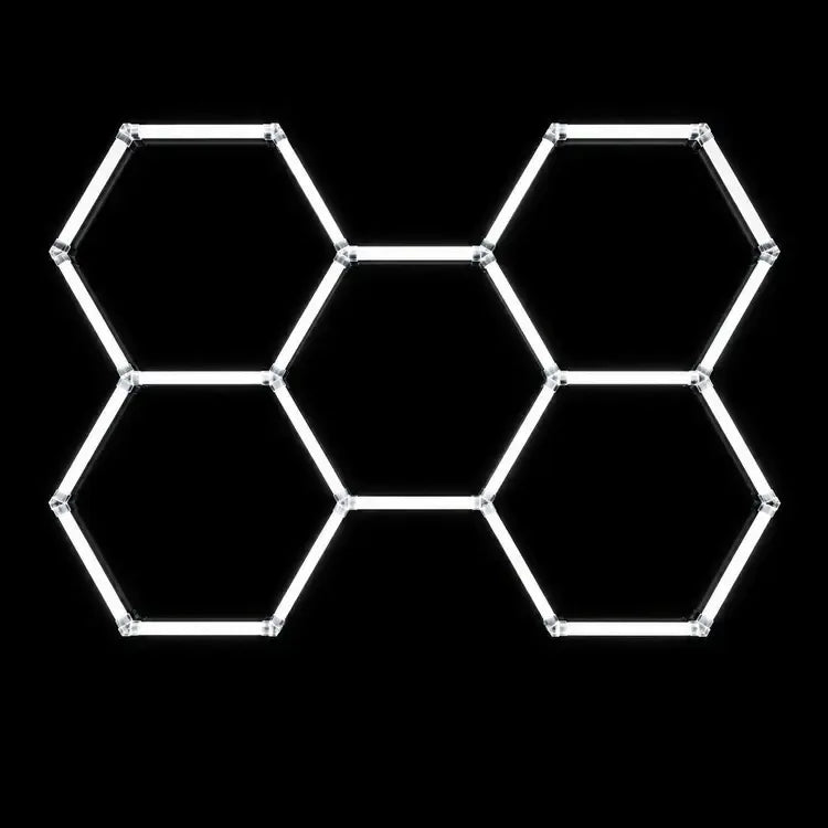 Modulinis lubinis LED šviestuvas Hexagon, 180 W, 301 × 208 cm, modernus ir baltas, skaidrus dizainas.