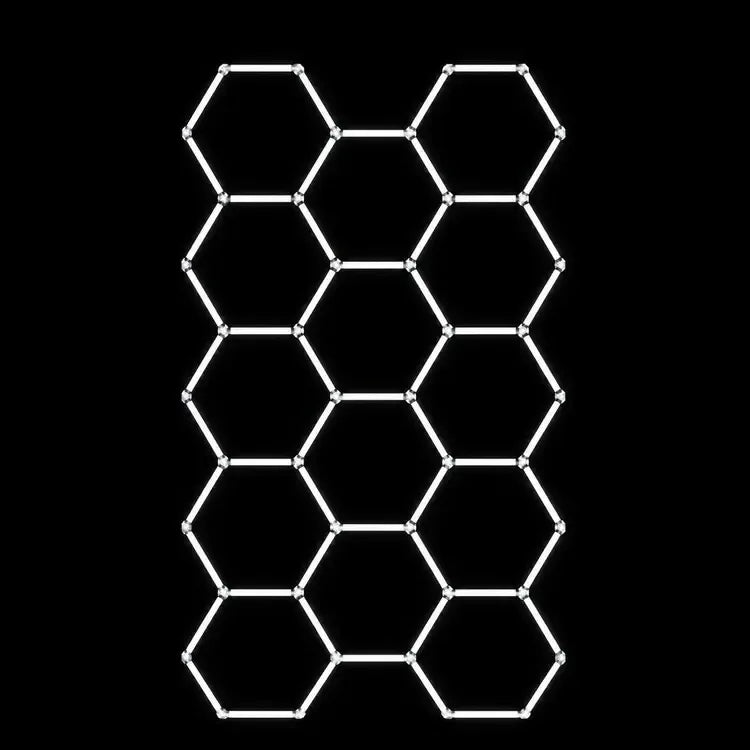 Modulinis lubinis LED šviestuvas Hexagon, 520 W, 234x405 cm, modernus ir efektyvus apšvietimo sprendimas.