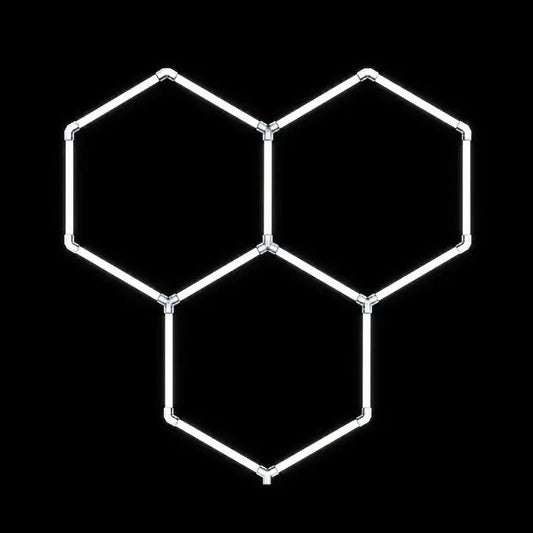 Modulinis lubinis LED šviestuvas Hexagon su šešiais apšvietimo moduliais, modernus ir šviesus interjero apšvietimas.