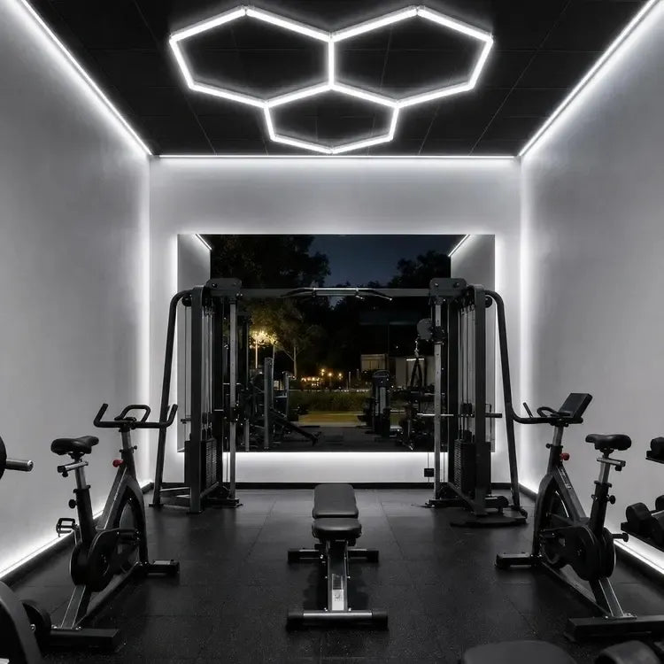 Modulinis lubinis LED šviestuvas Hexagon, modernus geometrinis dizainas, baltos spalvos, šviesus ir energiją taupantis apšvietimas