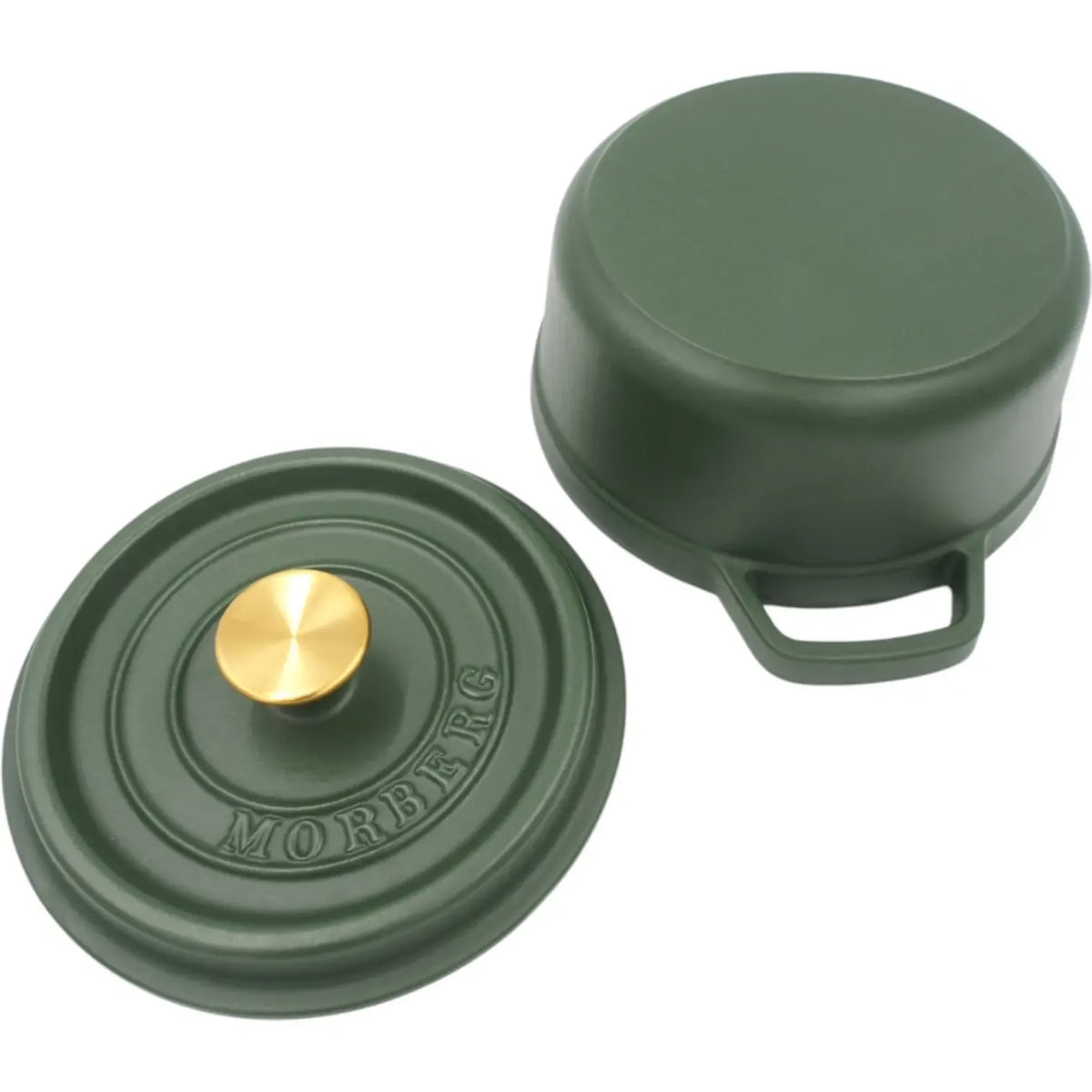 Žalias 2,9 l MORBERG x ÅHLÉNS emaliuotas ketaus puodas, rankenėlė ir patogus virimas.