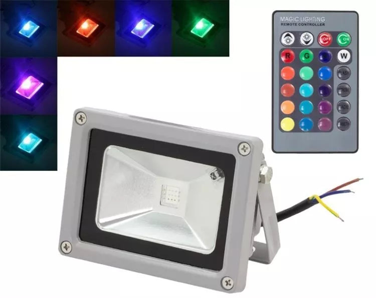 10W RGB LED prožektorius su nuotolinio valdymo pultu, spalvų keitimas, apšvietimo įrenginys, modernus ir ryškus apšvietimas