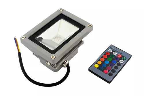 10W RGB LED prožektorius su nuotolinio valdymo pultu, keičia spalvas ir skirtas apšvietimui bei dekoracijoms.