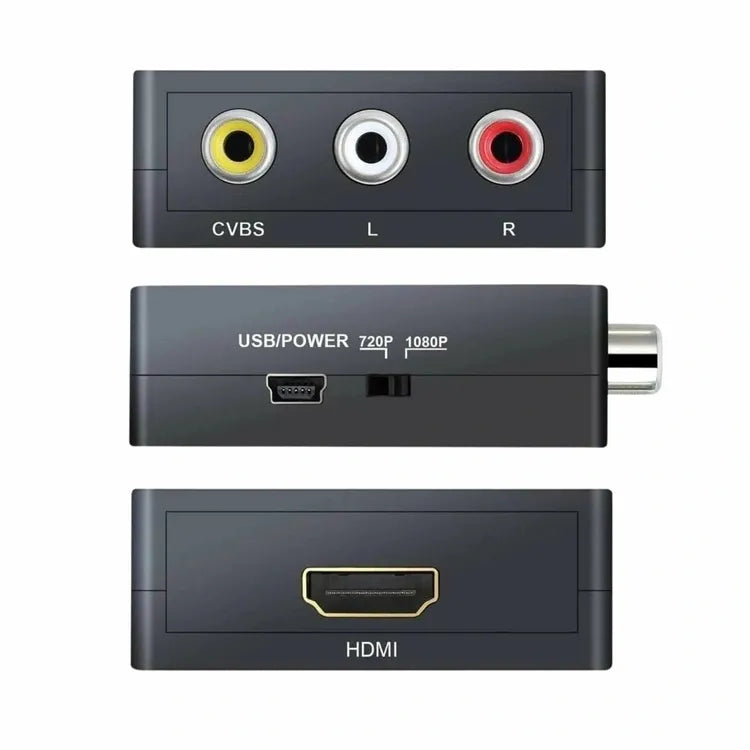 AV į HDMI signalo keitiklis, vaizdo adapteris, 1080p raiška, rodomas AV ir HDMI jungčių keitiklis, kompaktiškas ir patogus naudoti