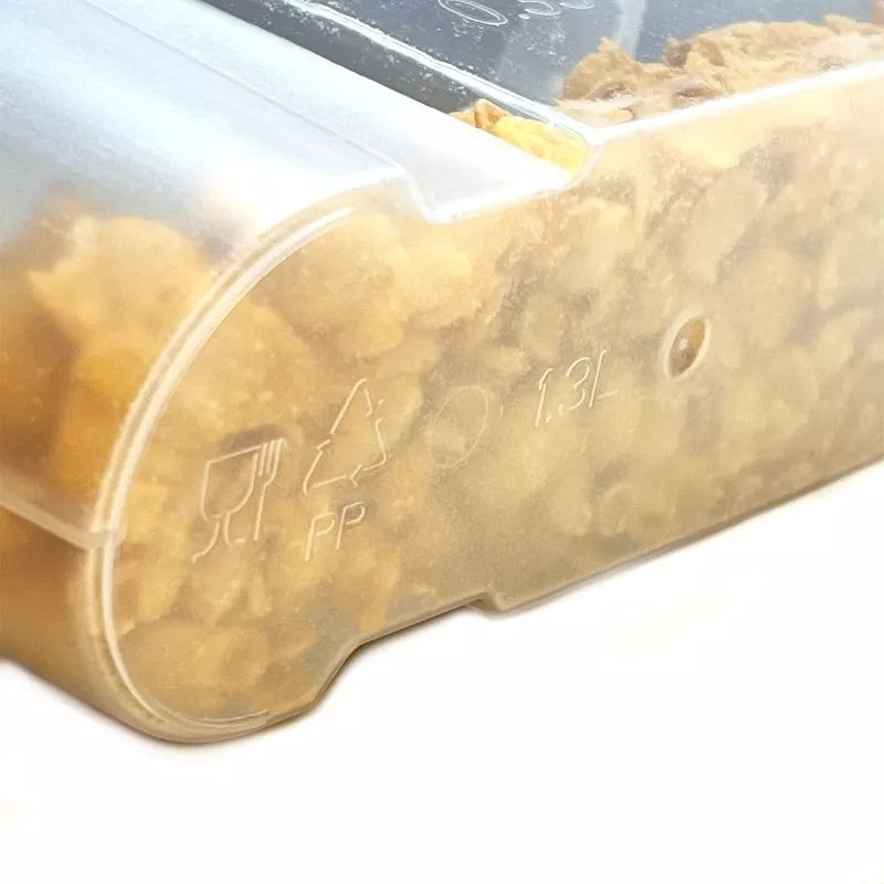Birių produktų indas 1,3L, plastikinis, skaidrus, su dangčiu, patogus sandėliavimui ir matomumui.