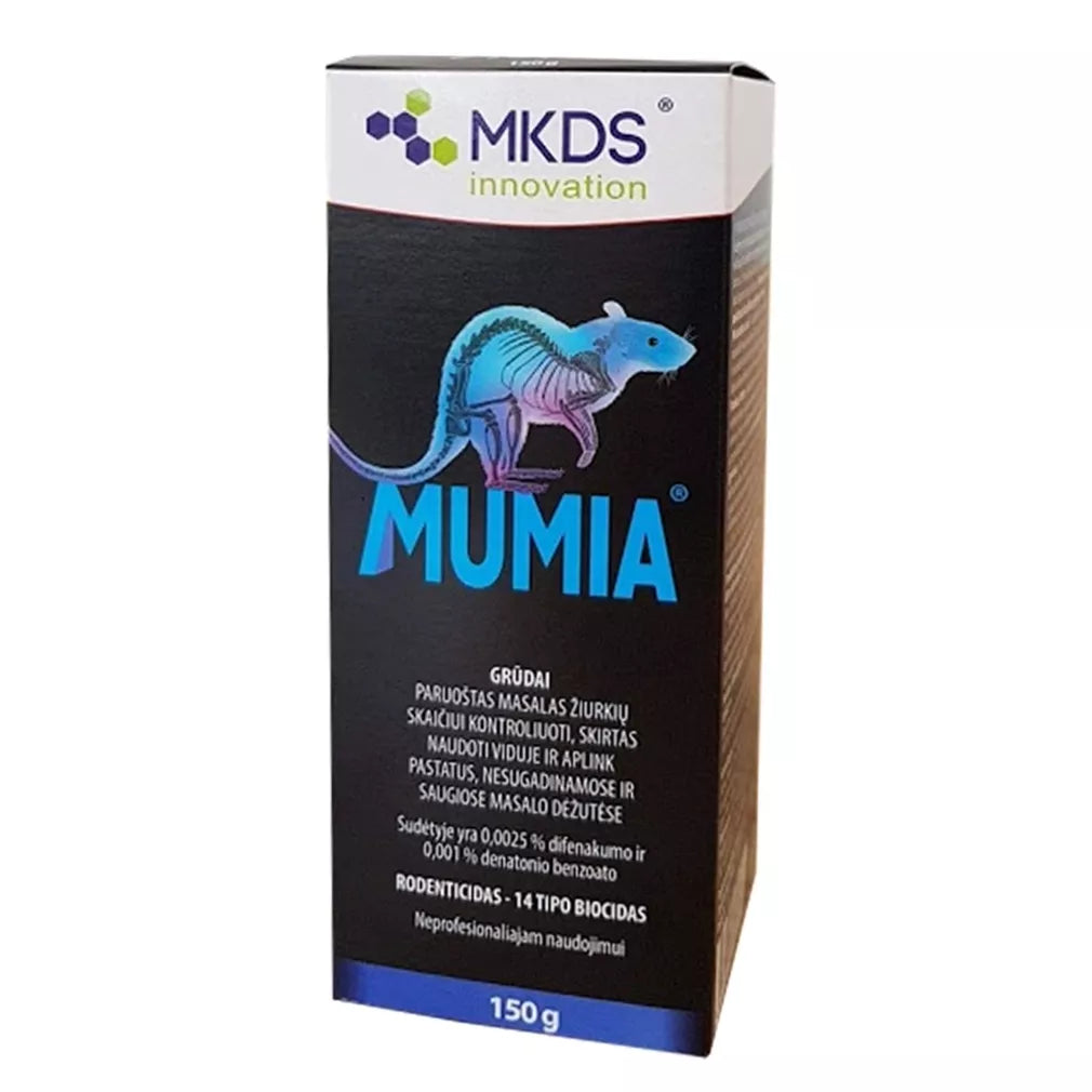 MUMIA grūdai pelių ir žiurkių naikinimui, 150 g, natūralūs pelės ir žiurkių naikinimo produktai