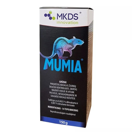 MUMIA grūdai pelių ir žiurkių naikinimui, 150 g, natūralūs pelės ir žiurkių naikinimo produktai